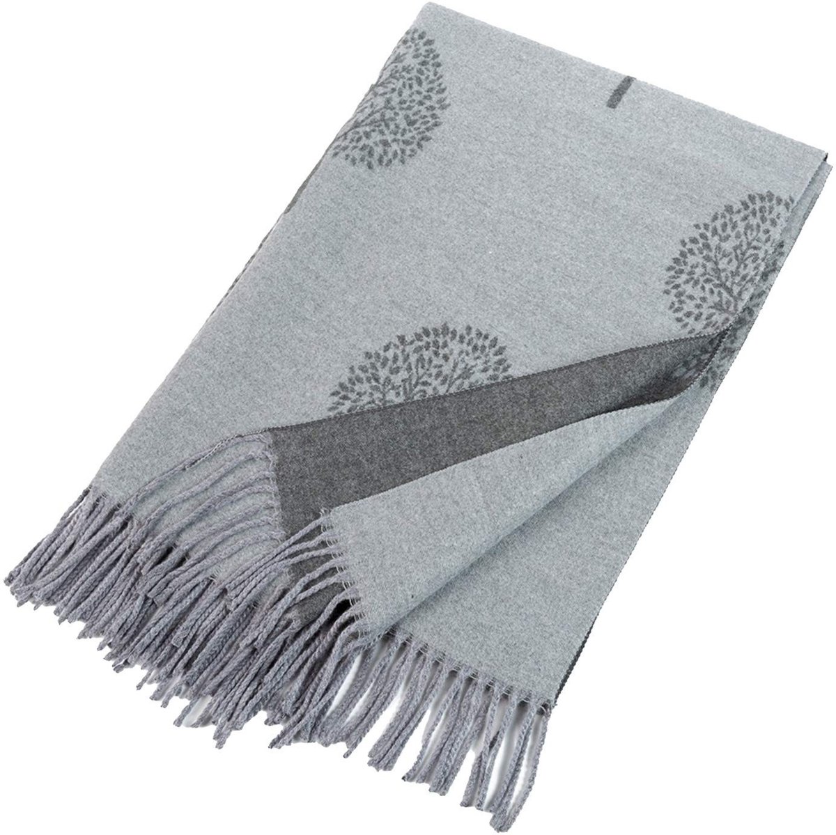 Omgoods - Dikke Reversible Sjaal met Moerbeiboom Motief, Grijs/Zilver