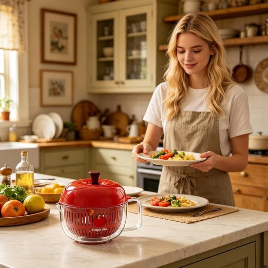 Fruitwasser Kom - Groenten Spinner - Salade Voorbereiden - Directe Stop Functie - 23 x 23 x 18 cm - Rood — afbeelding 5