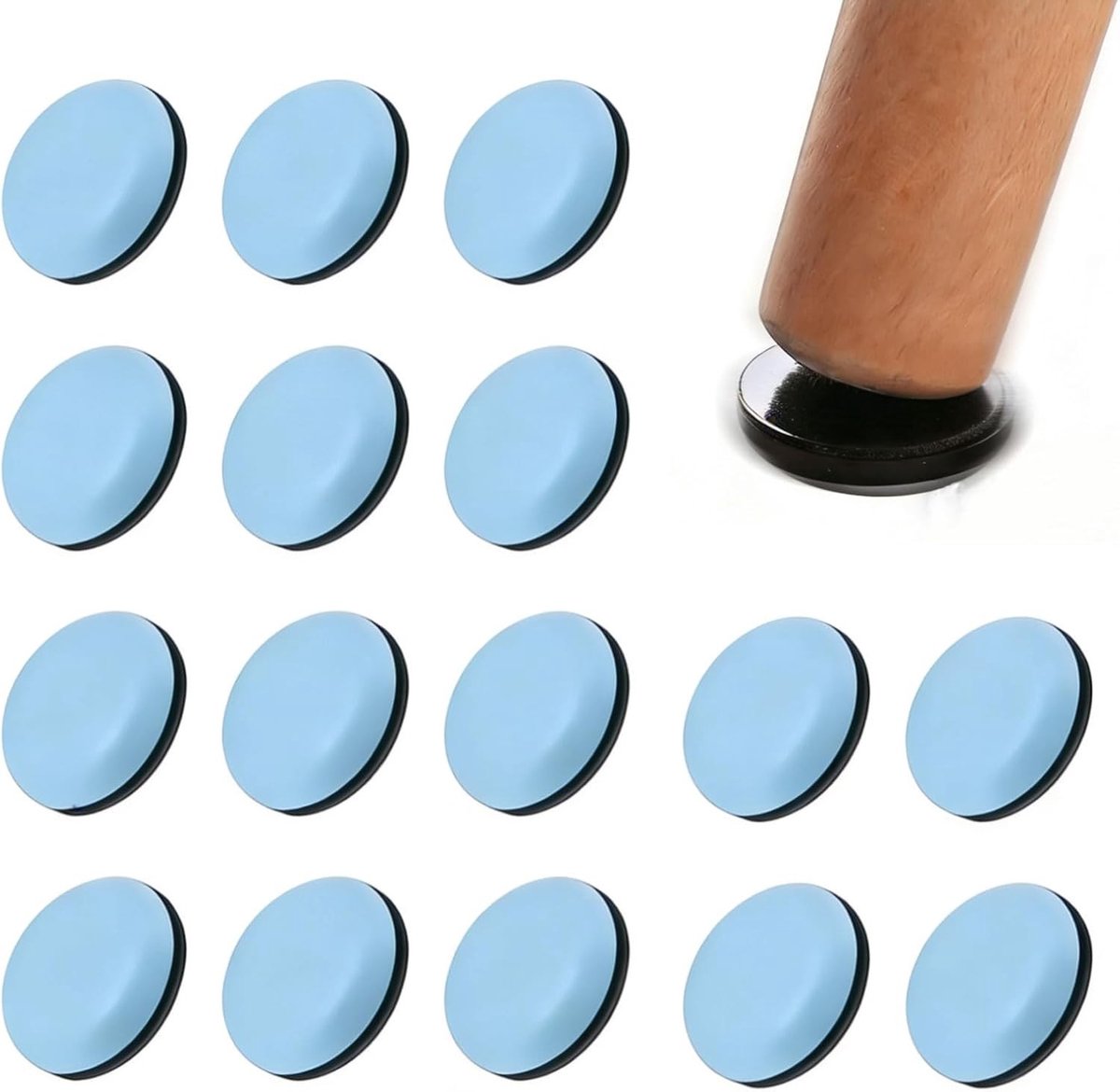 Zware meubelglijders 30 mm - 16 stuks zelfklevend PTFE Teflon glijders voor meubels, bescherming op gladde vloeren, parket en tegels, geluidsreductie en gebruiksgemak.