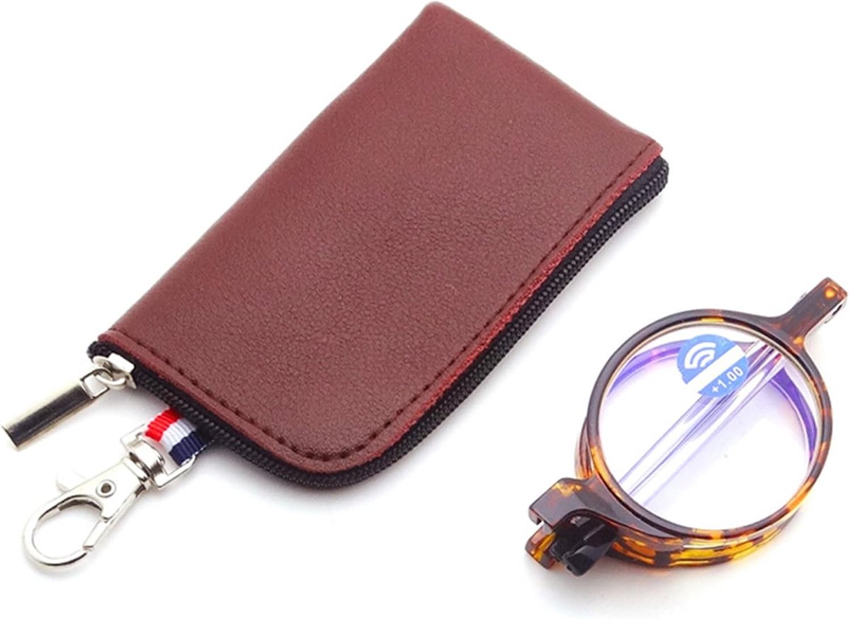 Mini Vouwbare Leesbril Rond voor Volwassenen met Blauwlichtfilter – Compacte Geleide Vision Aid met Etui