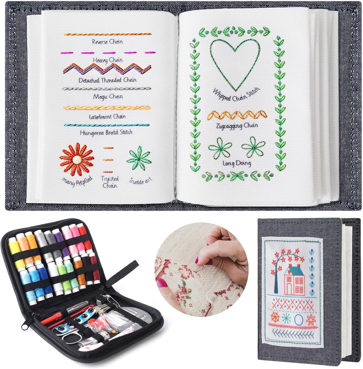 Stekenboek voor Alle Situaties Creatieve Naaiboeken met Complete Naald- en Draadgereedschappen en Handleiding DIY-Borduurboek met Hoge Dichtheid voor Beginners en Liefheb