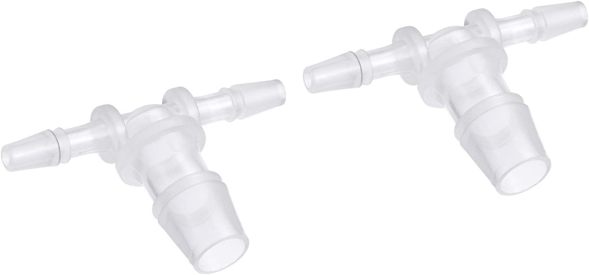 METERXITY Set van 2 slangaansluitingen, 4 x 10 x 4 mm AD T-stuk, plastic buisaansluitingen, voor gebruik op water, brandstof, doorzichtig, (T-vormig, 3 wegs)
