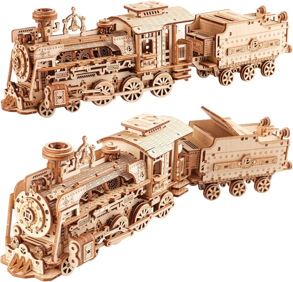 3D Houten Puzzel Stoomlocomotief Modelbouwpakket – 8-delig DIY Mechanisch Locomotief Knutselpakket, Woondecoratie Cadeau voor Mannen, Vrouwen, Volwassenen & Jongeren