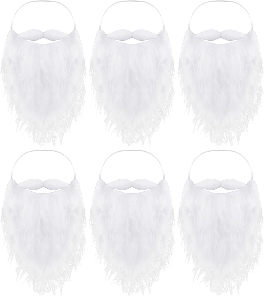 happymas 6 x Sinterklaasbaard, kerstmanbaard, als kerstmankostuum en kerstmankostuum, witte baard, om te verkleden als Sinterklaas, kerstman