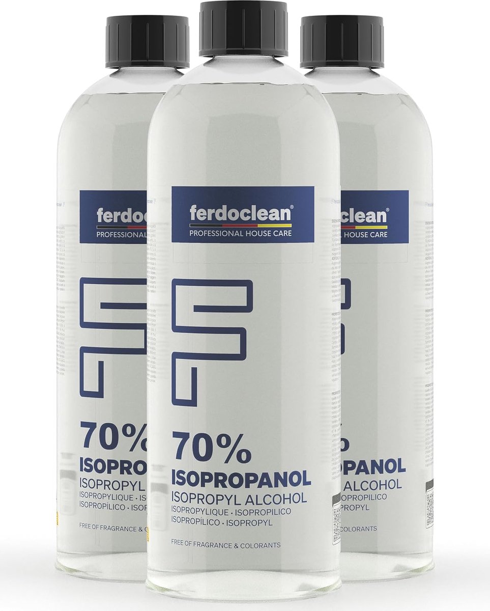 SnelShoppen - Isopropanol 70% 3 x 1 L - IPA Ontvetter Schoonmaakmiddel Oplosmiddel voor Auto, Huishoudelijk Gebruik, Streeploos Droog, Snel Verdampend