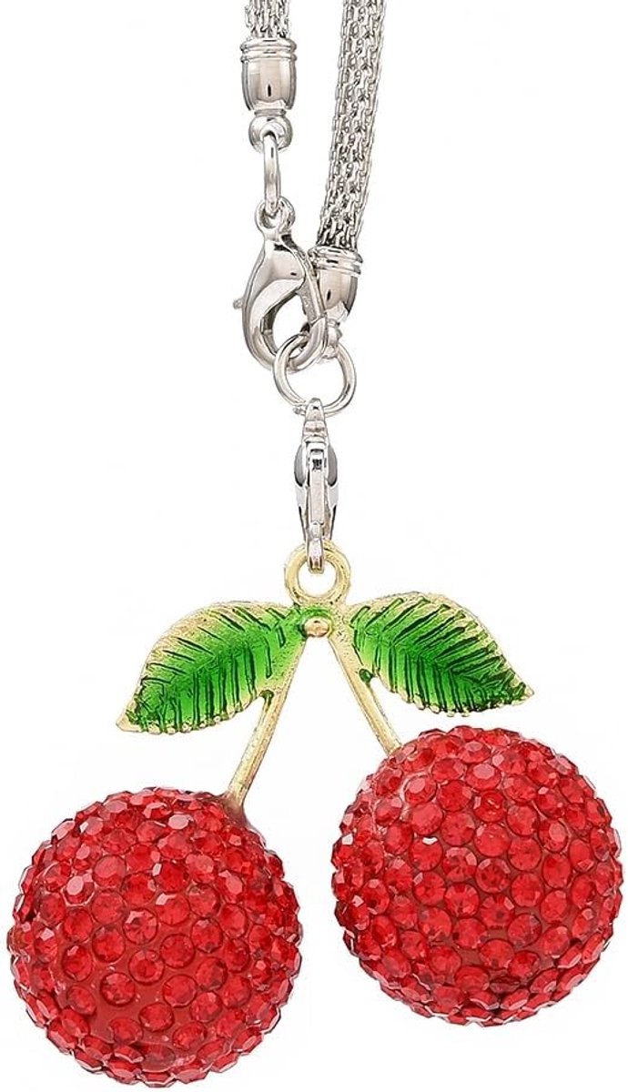 Kersenhanger, auto, achteruitkijkspiegel, glitter, bling bling cherry hanger, rood van strass en metaal, hangend ornament, decoratie voor auto, kantoor, huis, rugzak, charm dames vrouwen