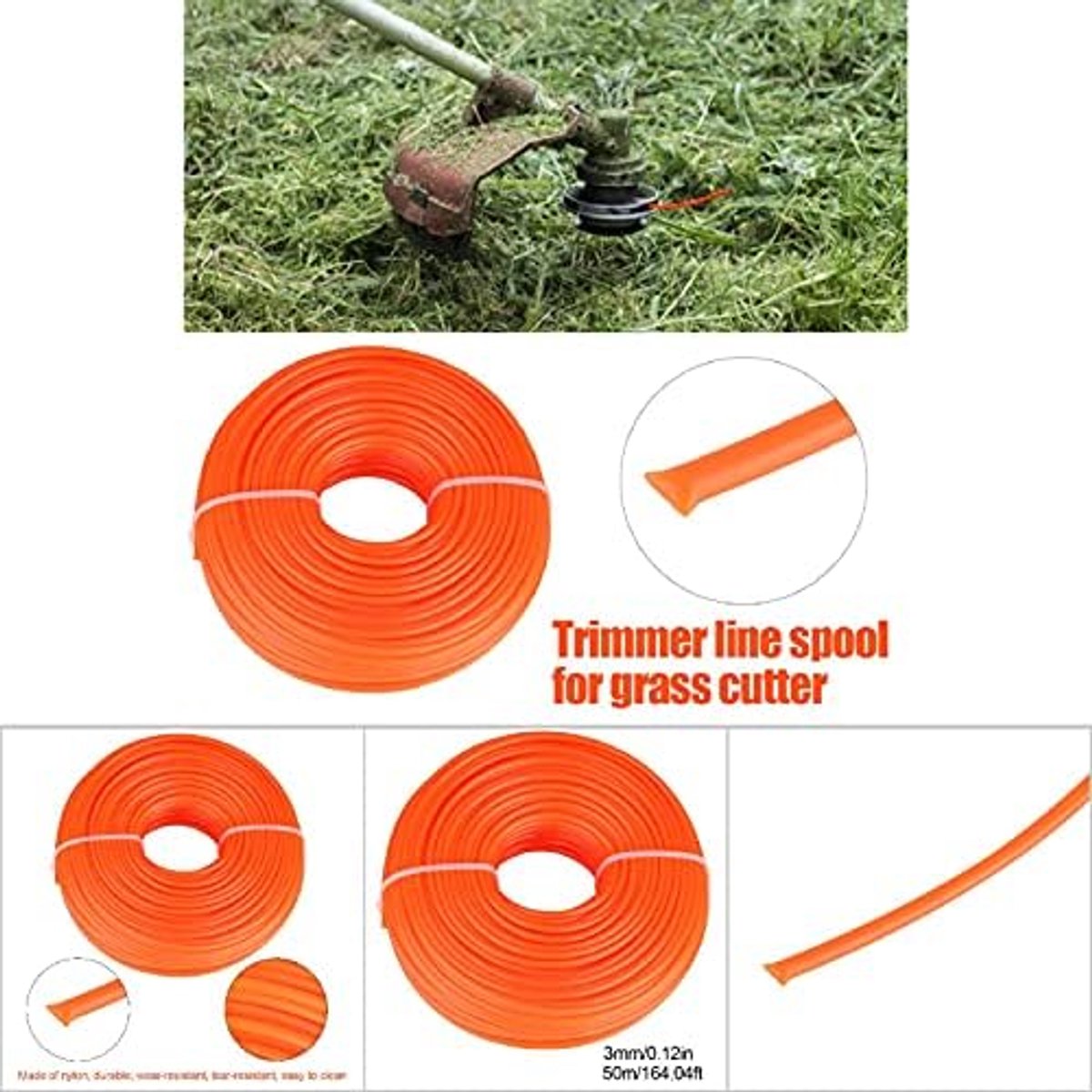 SnelShoppen - Trimmerdraad Nylon 3 mm - Oranje - 50 m - Ronde Draad voor Grasmaaier en Borstelsnijder - Duurzaam en Slijtvast