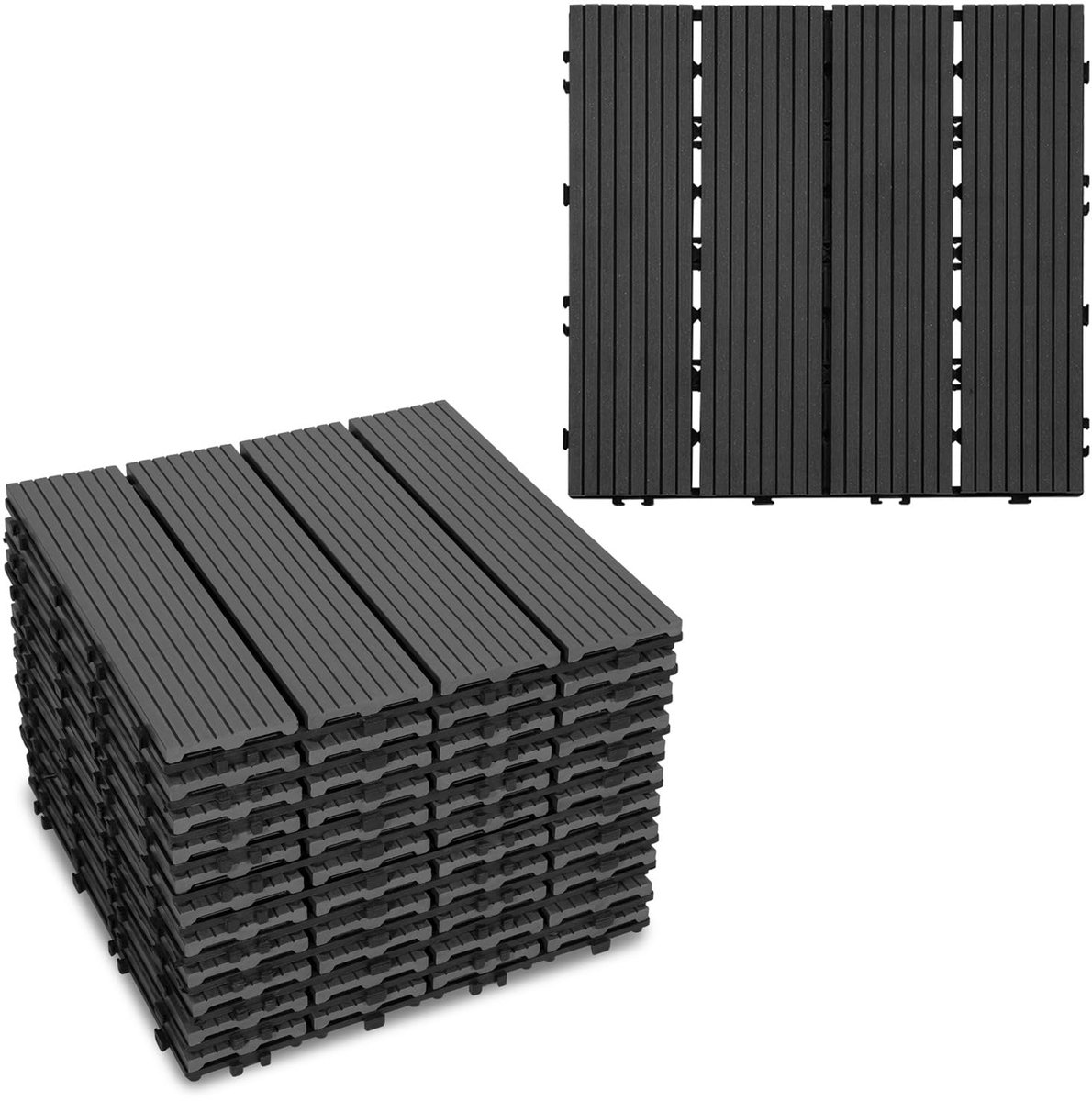 SnelShoppen - WPC Tegels 30 x 30 cm, Weerbestendige Tuintegels, Kliktegels met Drainage, 110 Stuks, Anthraciet voor Balkon en Terras