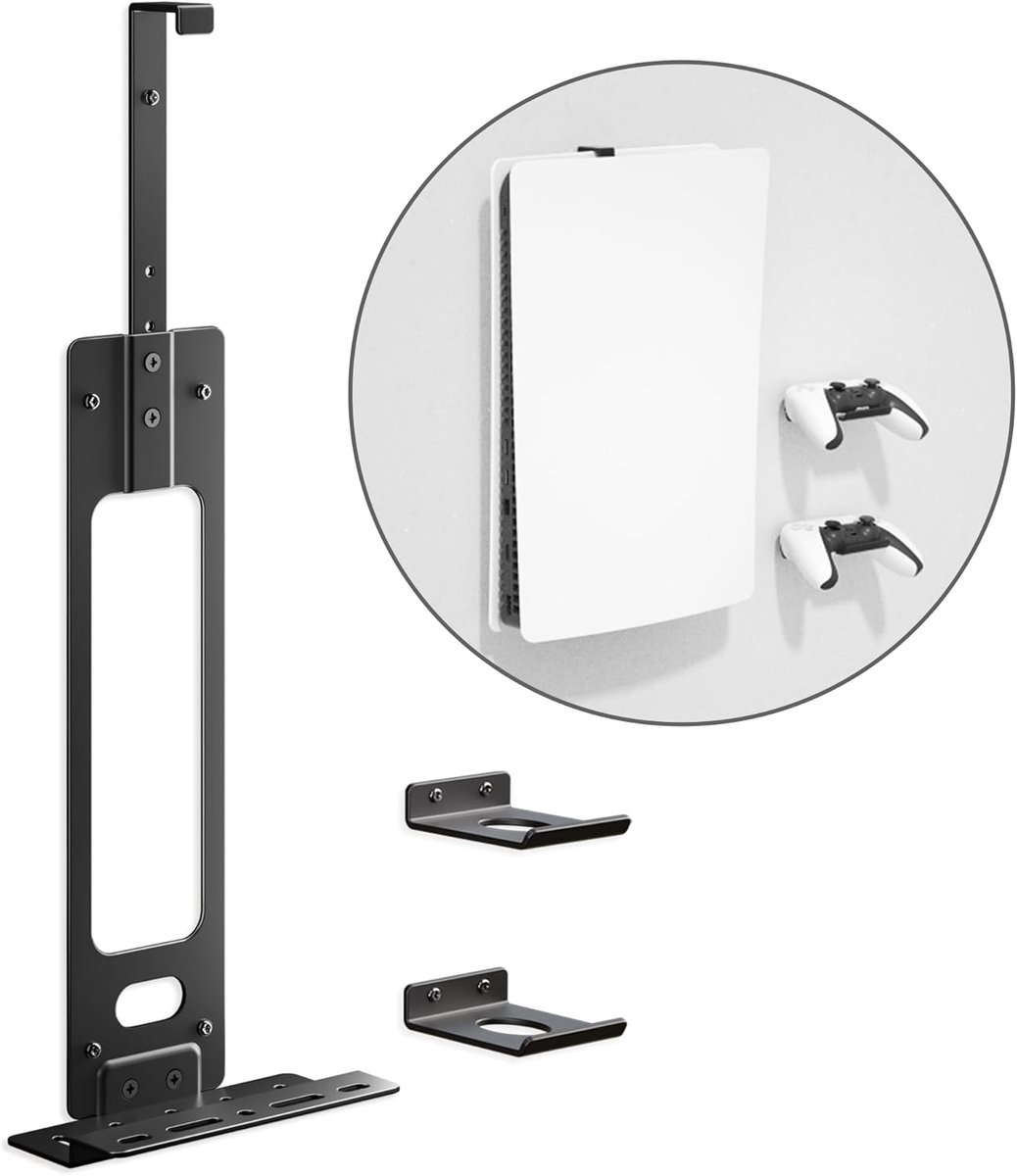 SnelShoppen - Console Houder Wandhouder voor PS5 - Zwarte Gaming Stand voor PlayStation 5 - 2 Controller Stand Kits - Robuuste Constructie en Optimale