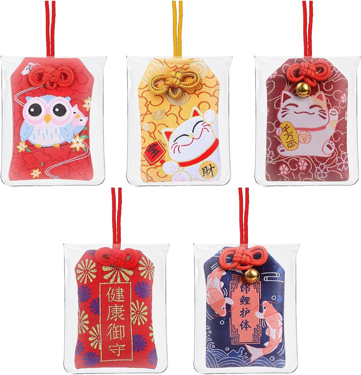 Bedels 5 stuks geluksbrenger Japanse Omamori geluksbrenger Zegentas Hanger Zegentas Japanse Traditionele Voor Gezondheidscarrière Onderwijs Liefde Rijkdom