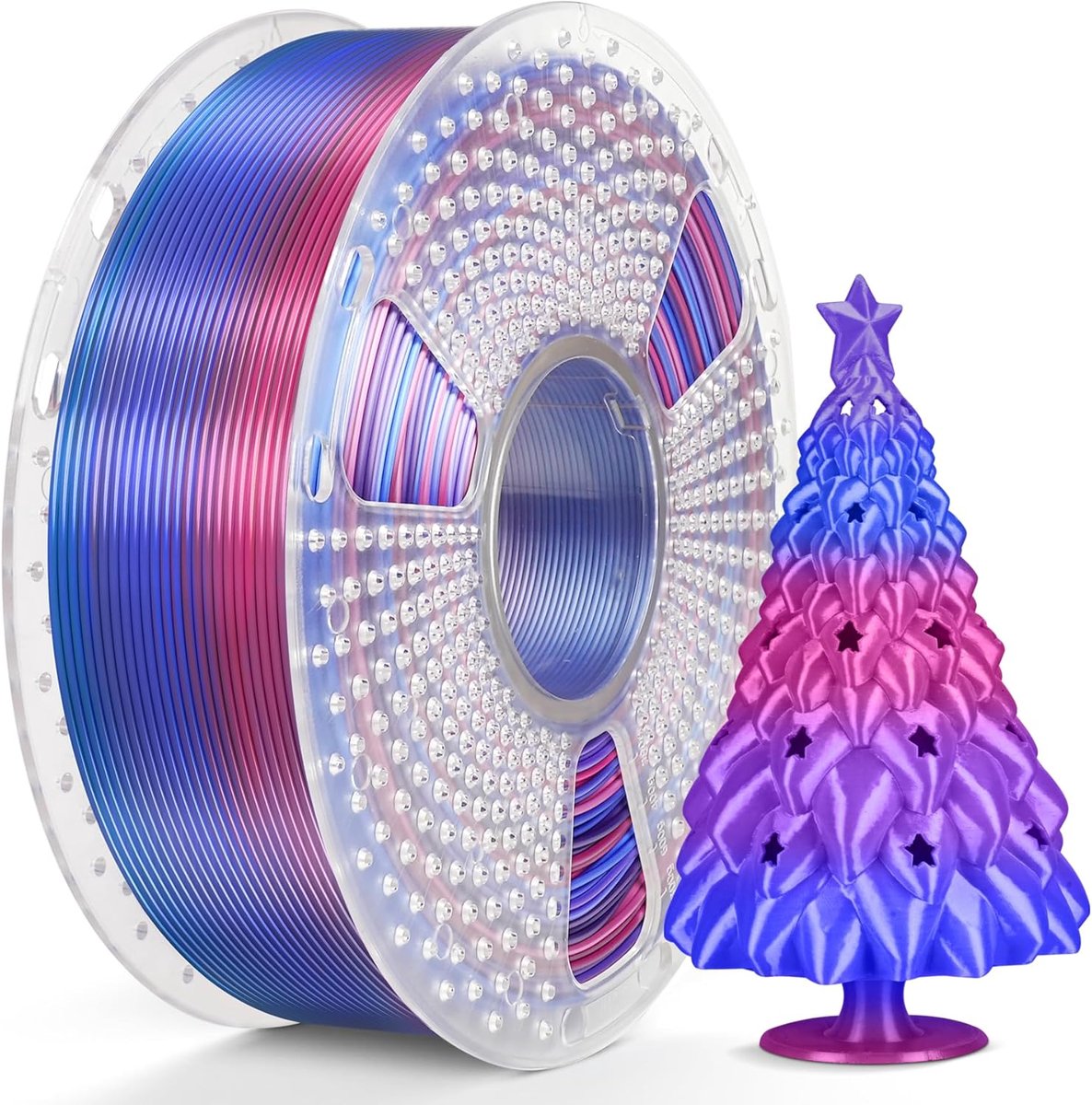 Zijde Regenboog PLA PLUS Filament, Meerkleurig Zijde PLA+ 3D-printerfilament, Snelle kleurverandering per 8 meter, 330 Meters, 1 kg, Silk Rainbow (Blauw-Paars-Magenta)