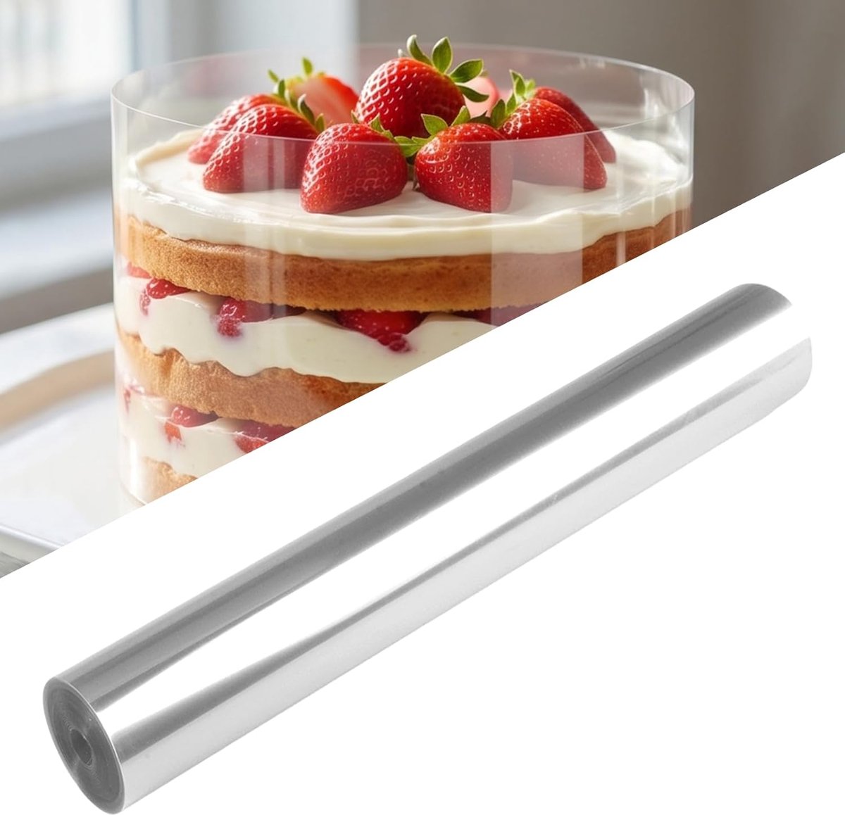 Taartrandfolie, 25 cm x 10 m Acetaatfolie, Transparante Acetaatrol | Taartringfolie, Transparante Taartfolie, Herbruikbaar, voor Taartdecoratie, Chocolade, Mousse, Cake, Dessertringen