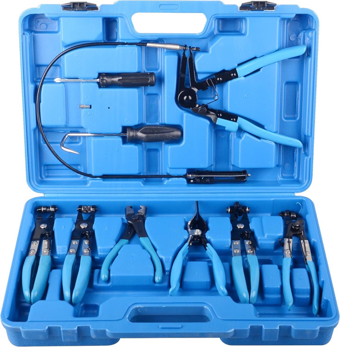 9Pcs Automotive Draad Lange Reach Slang Klem Tang Set Brandstof Olie Waterslang Auto Gereedschap Blauw