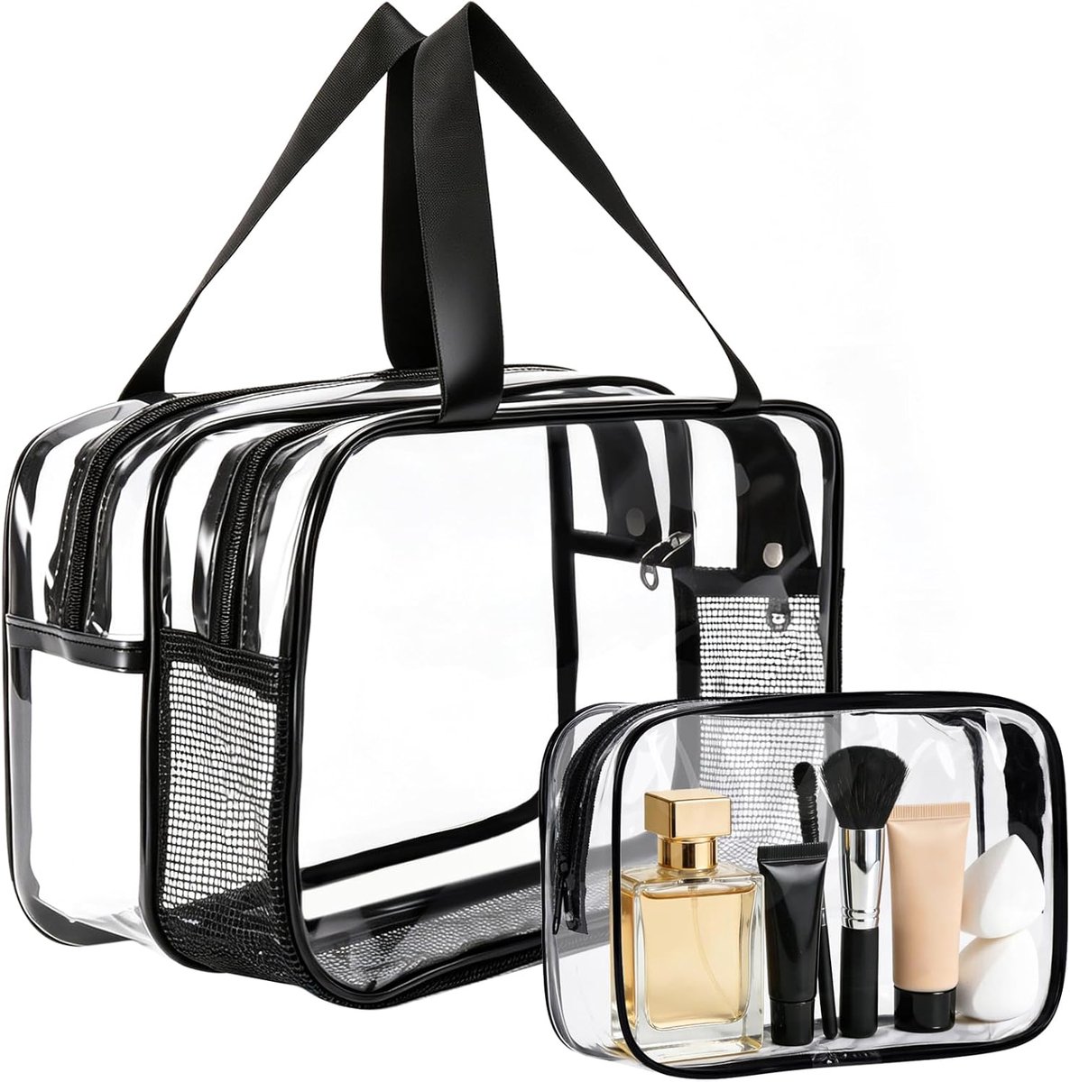 SnelShoppen - Set van 2 Duidelijke Toilettassen, Grote Toilettas, Verdikte PVC Toilettas voor Vrouwen en Mannen, Waterdichte Cosmetica Tassen met Hand