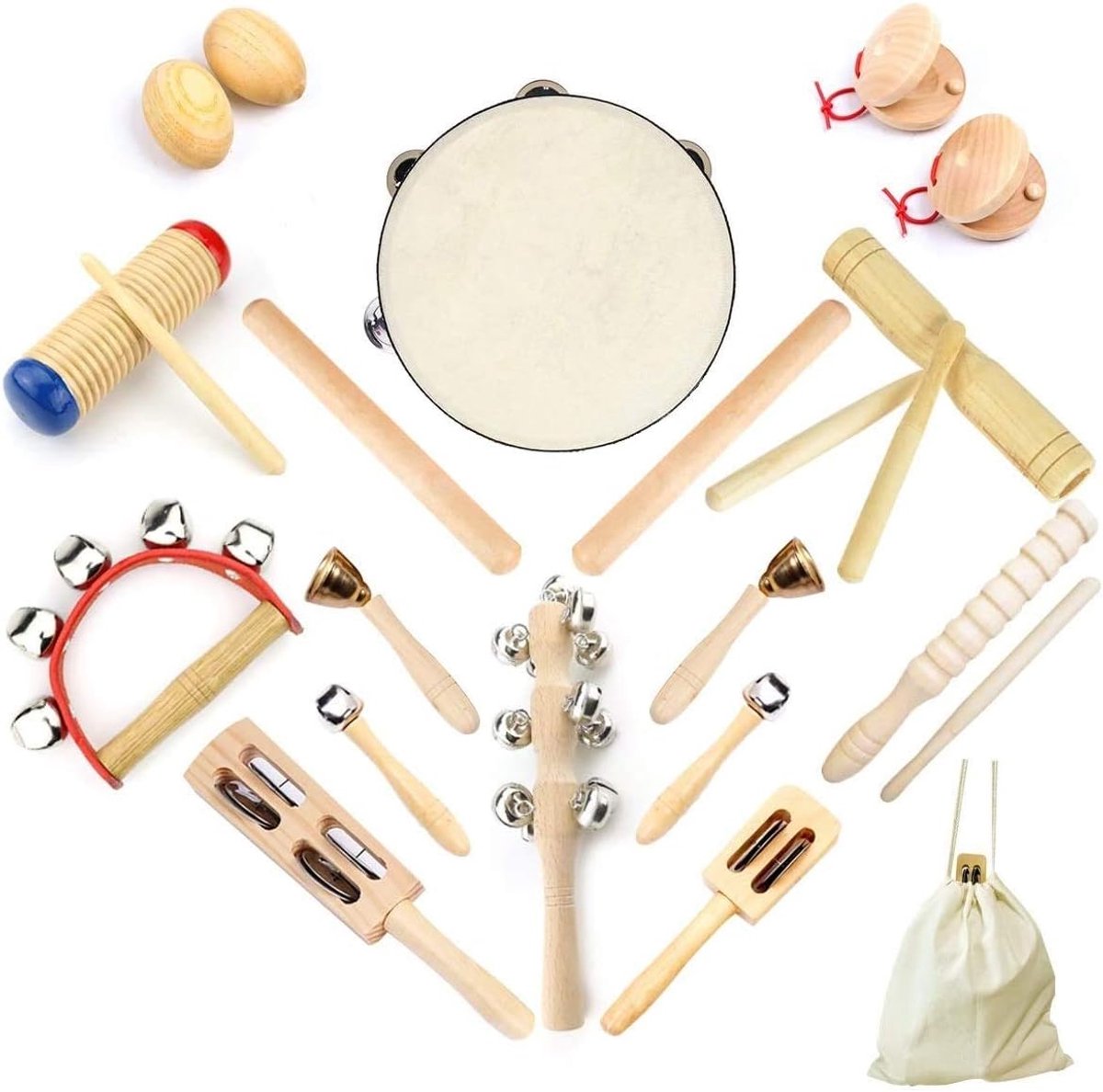 houten percussie-instrumenten voor baby, kinderen en peuters, kinderen 23 stuks puur houten speelgoedset, premium percussie-ritmekit, cadeau voor meisjes en jongens, puur