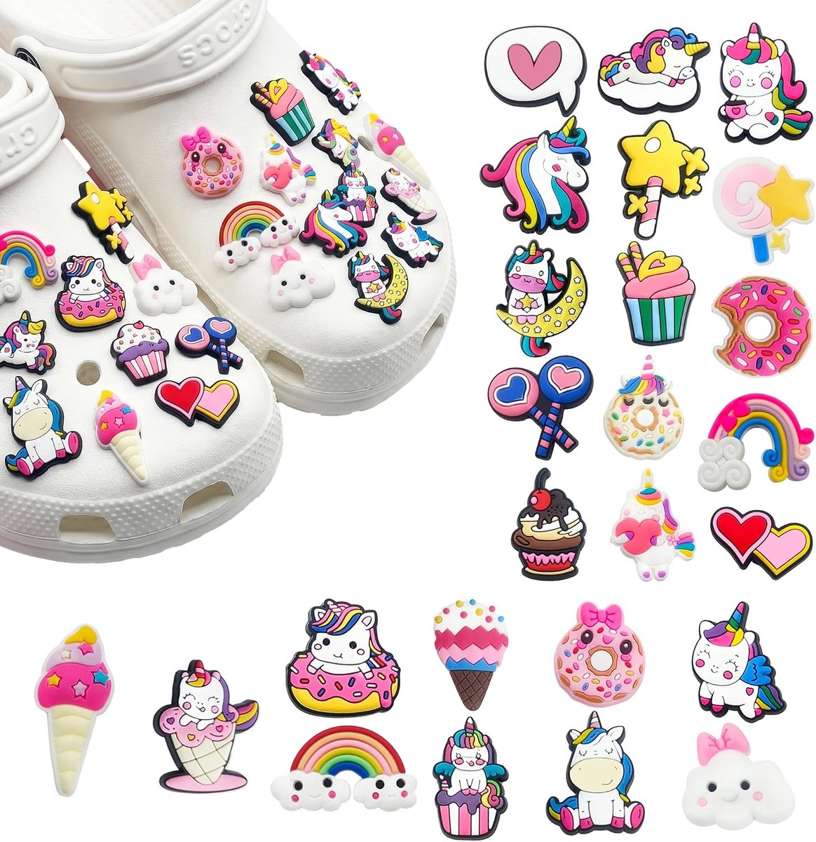 Bedels, cartoonaccessoires en verwijderbare PVC-pinnen voor volwassenen en tieners (eenhoorn-serie)