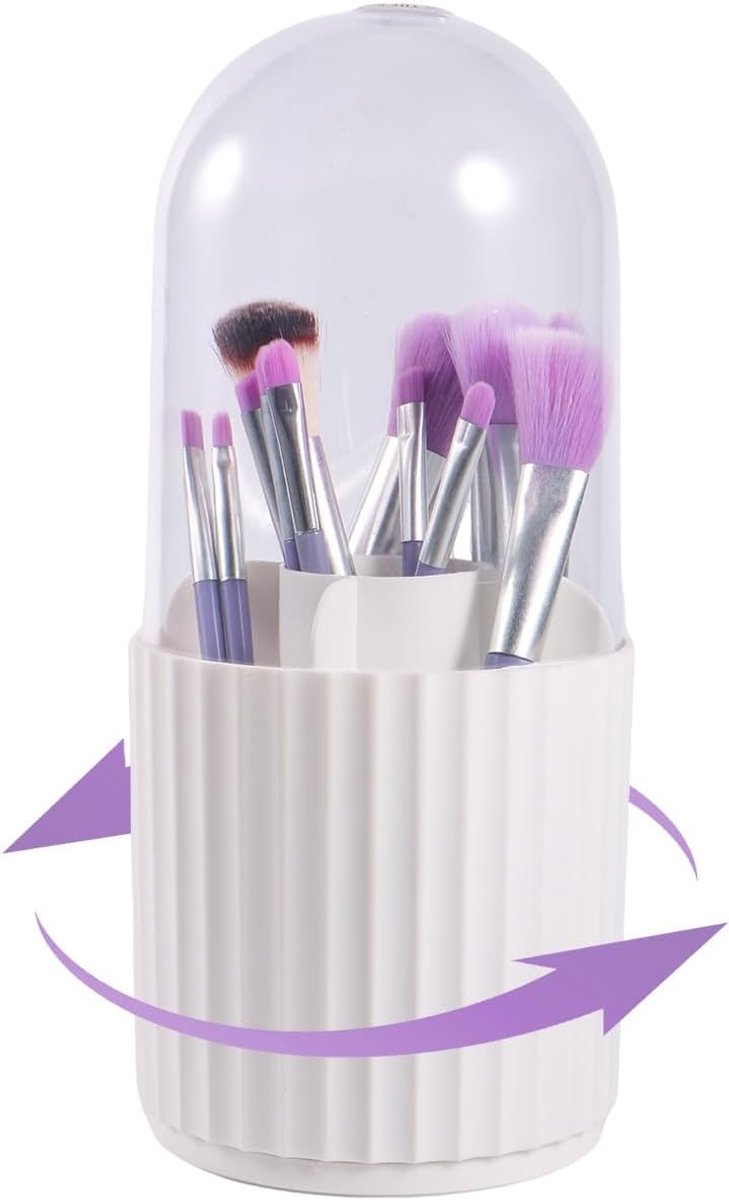 Draaibare make-up organizer met deksel, 360° cosmetica-opbergtas voor kwasten en lippenstift, stofdicht en praktisch voor badkamer en make-uptafel