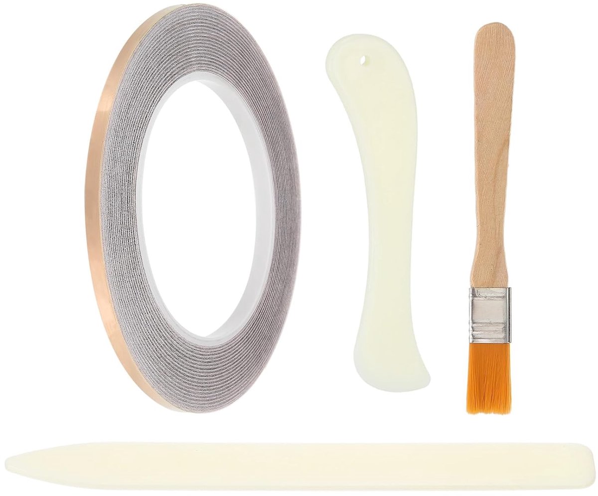Koperen band, ca. 9 m, koperen band met zwarte achterkant, met eenzijdige geleidertechniek, met schraper en borstel voor technisch gereedschap