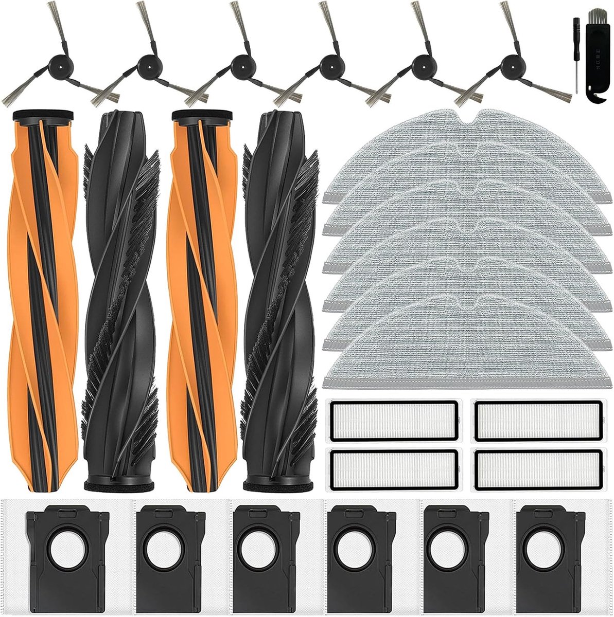 28 Stuks Accessoires Voor Dreame D20 Pro Plus Stofzuiger | D20 Pro Plus Reserveonderdelen, 2 Hoofdborstels, 4 Filters, 6 Stofzakken, 6 Reinigingsdoeken, 6 Zijborstels