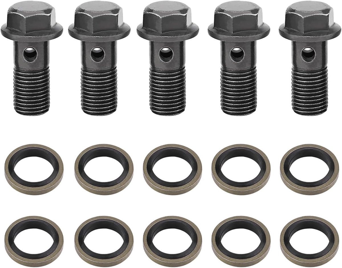 Veiyi 5 stuks M10 x 1,25 mm rembouten, motorfiets remschroeven, met 10 sluitringen, voor motorfietsen hoofdremcilinder