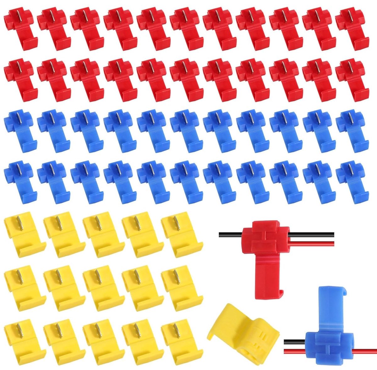 150 stuks stroomdief auto, aftakverbinder, auto, rood, blauw en geel, T-Tap (0,5 - 6 mm²), stroomdieven, snelverbinder, snelverbinder, waterdicht, voor auto en motorfiets
