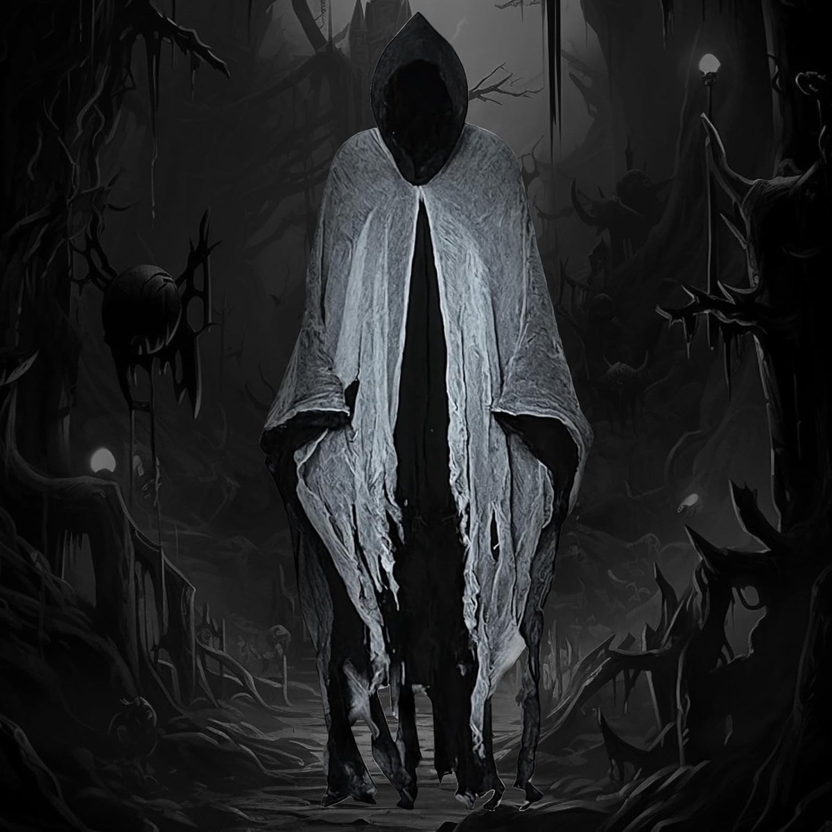 Creepy Halloween Geest Kostuum voor Volwassenen met Kap en Cape - Perfect voor Halloween Feesten en Verkleedpartijen