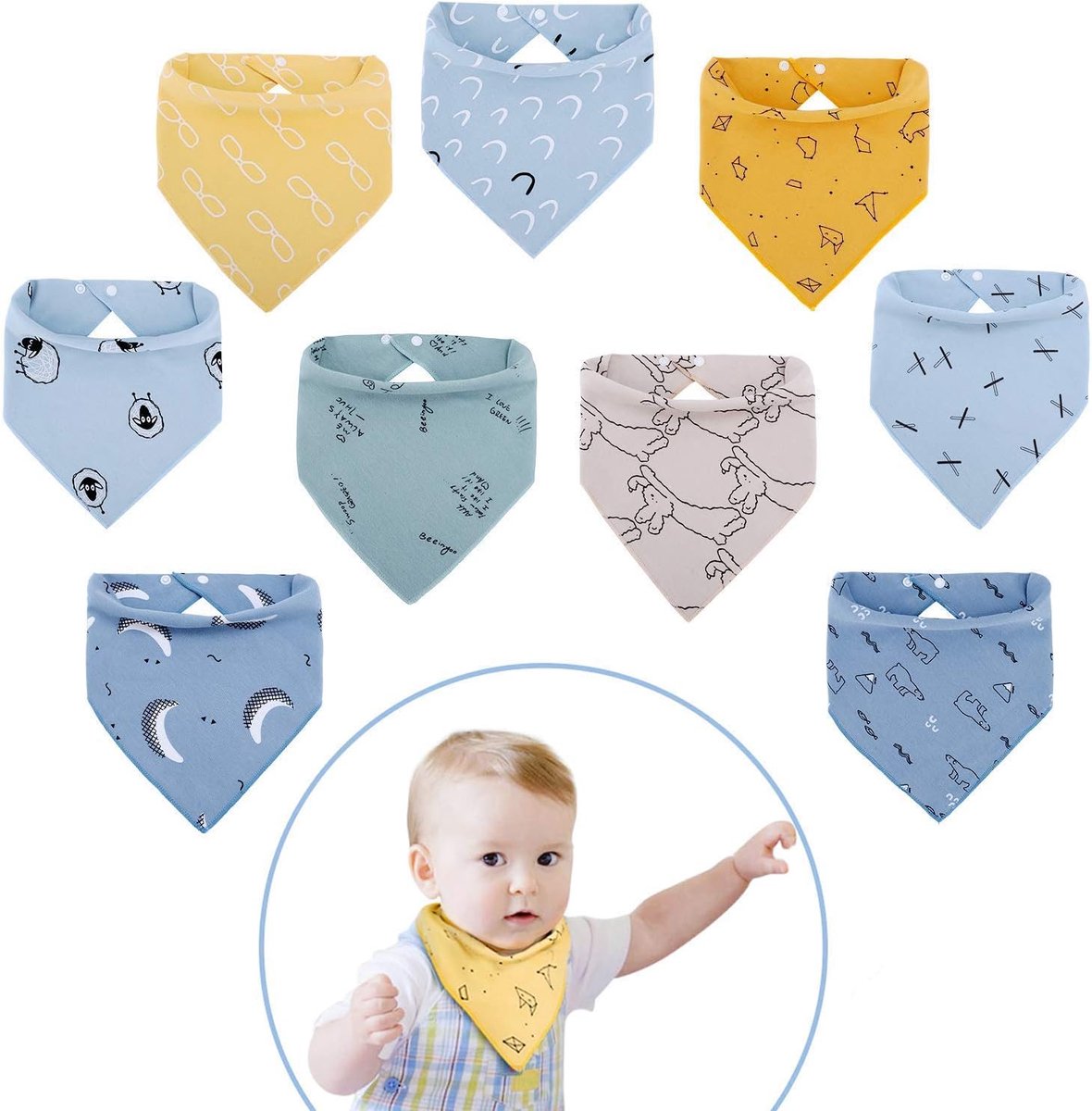 Viedouce Slabbetjes Bandana Slabbetje met 2 Verstelbare Knopen,100% Biologisch Katoen,Zacht en Absorberend,Baby - ShopVlot