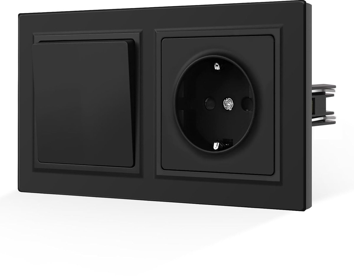 Schuko wandcontactdoos met lichtschakelaar - 1-voudige rocker schakelaar - kinderveilige wandcontactdoos - ShopVlot