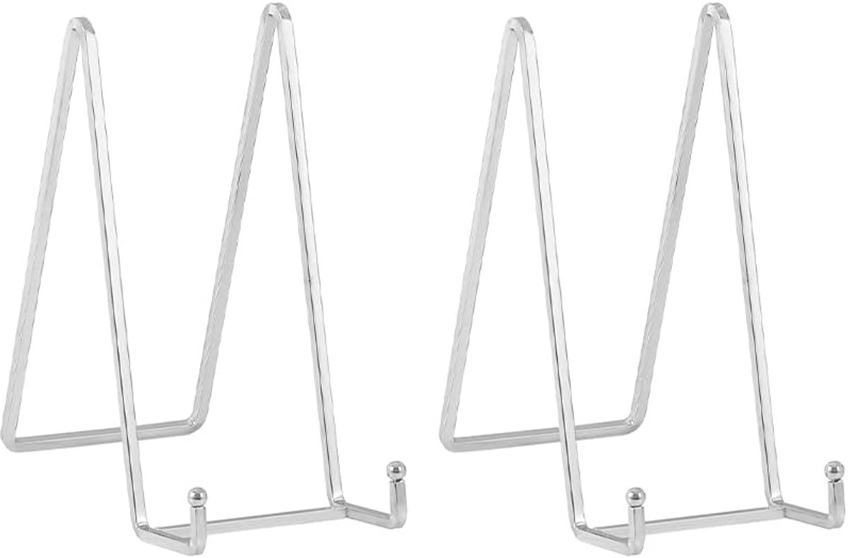 SnelShoppen - Plate Stand voor Tafel Easel, 2 Stuks, Zilver, Decoratieve Bord Houder, 20.5 cm, IJzeren Stand voor Fotolijsten, Boeken, Kunstwerken