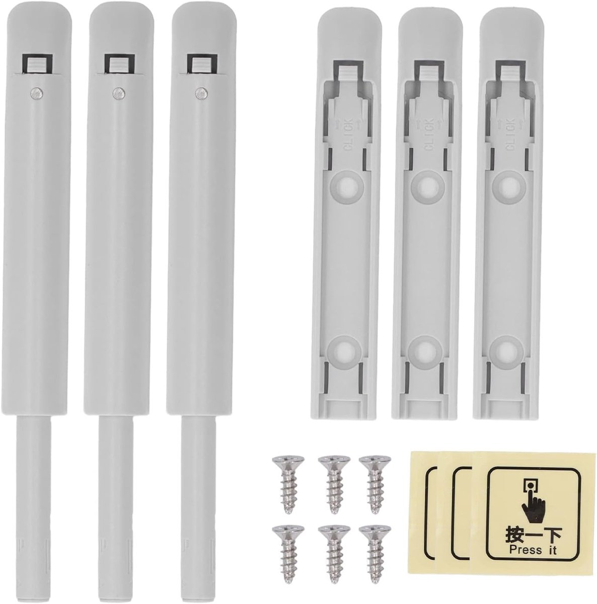 SnelShoppen - 3Pcs Druksluiting, Drukopen Latch, Oxidatiebestendige Deursluiting voor Kastdeur, Grijs, Ideaal voor Hotels, Winkels, Huizen, Kantoor