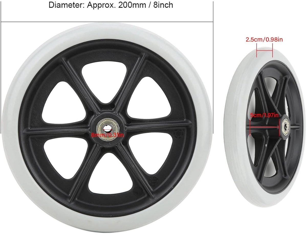 SnelShoppen - Rolstoelwielen 8 Inch/200 mm, Anti-Slip Rubber, Grijs, Versterkte Caster, 120 kg Draagvermogen, Duurzaam en Veilig