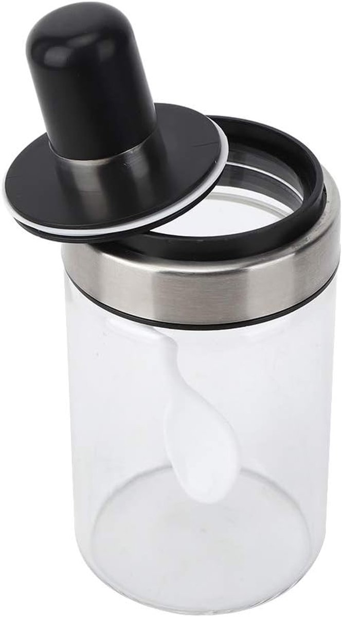 SnelShoppen - Transparante Glazen Potten voor Specerijen, Suikerpot met Deksel en Lepel, Zoutstrooier voor Keuken, Café, Specerijen, Sesam, Olie, Meel