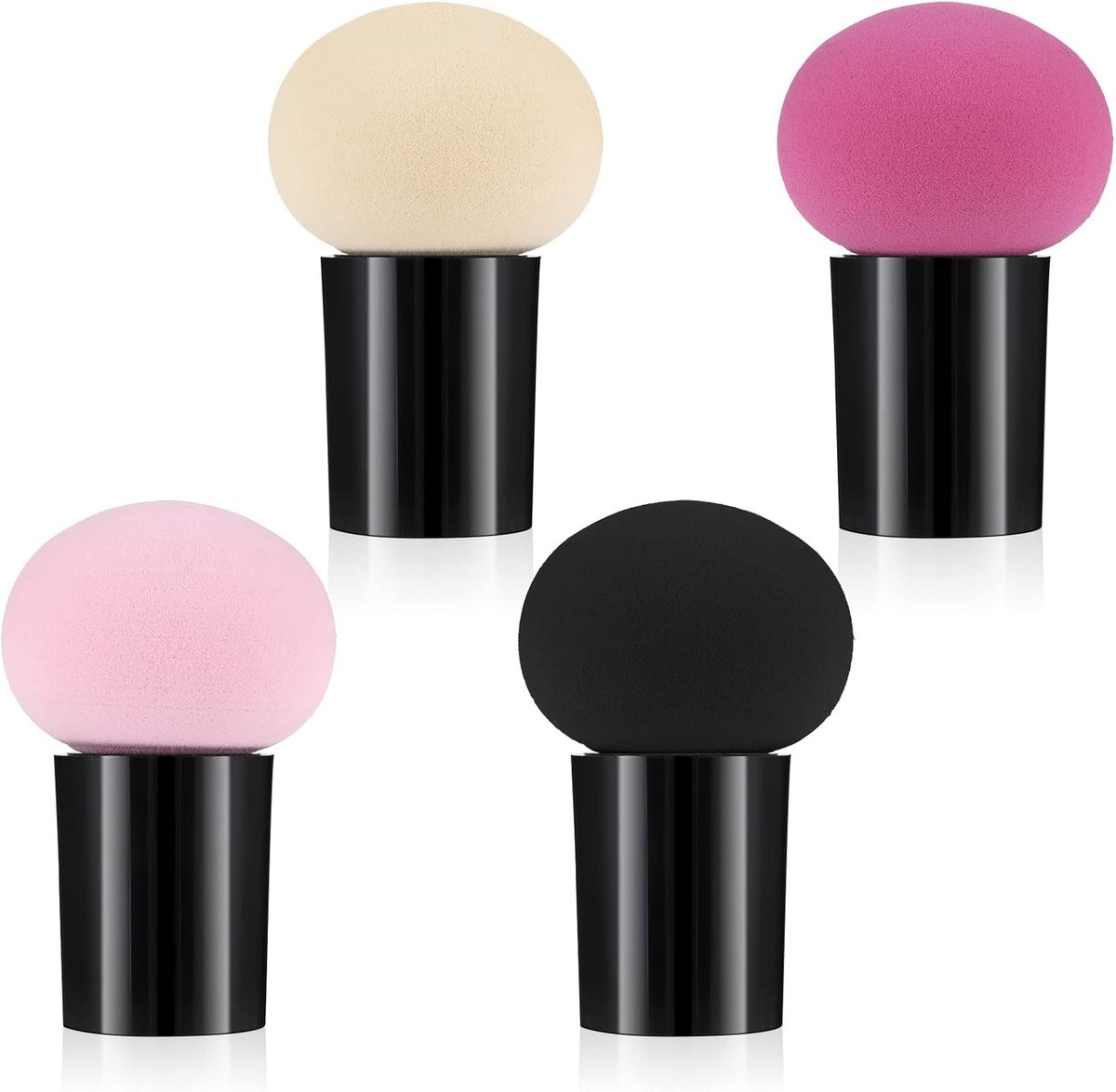 SnelShoppen - 4 x Mini Makeup Sponsjes, Poeder Puff, Paddestoelvormige Applicator, Platte Handvat Penselen, Gezichtspons voor Vloeibare Foundation, Co