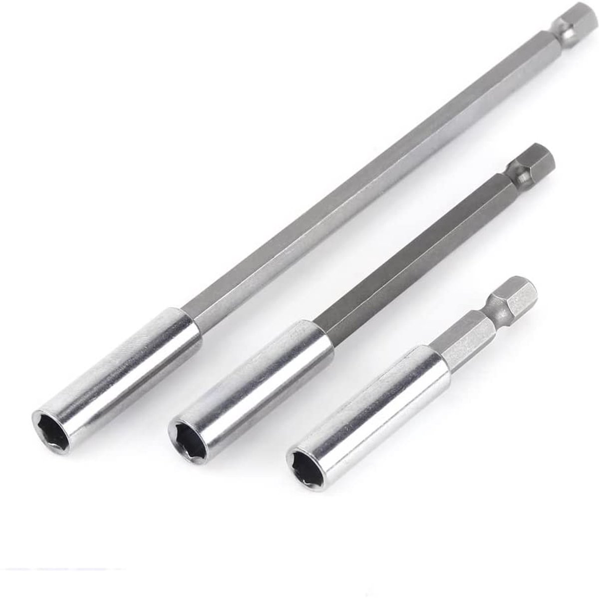 Magnetic Extension Set, 3 Pieces, 1/4 Inch Hexagon, 75, 100, 150 mm, Quick Release for Drill, Screw, Nut - Manual Drive - ShopVlot