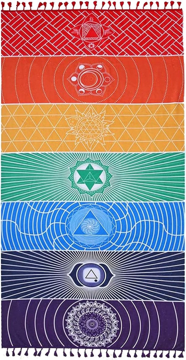 SnelShoppen - Yoga Meditation Tapestry - Hippie Chakra Boho Wandkleed - Multi-Color Absorberende Yoga Mat - 150x75cm voor Strand, Gym, Sauna