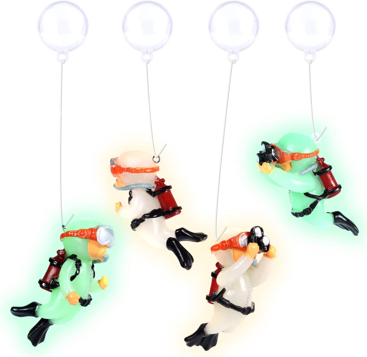 SnelShoppen - 4pcs Luminous Diver Aquarium Decoraties, Drijvende Aquarium Accessoires, Glow in The Dark, Schattige Duikertjes voor Aquarium, 2 Groen,