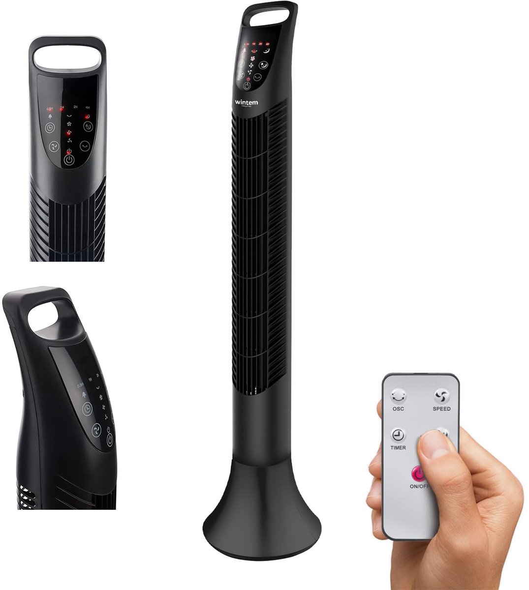 SnelShoppen - KHEPRI Verticale Torenventilator met Afstandsbediening en Digitaal Display, Draaibeweging, 40 Watt, Zwart, Ideaal voor Woning, Kantoor,