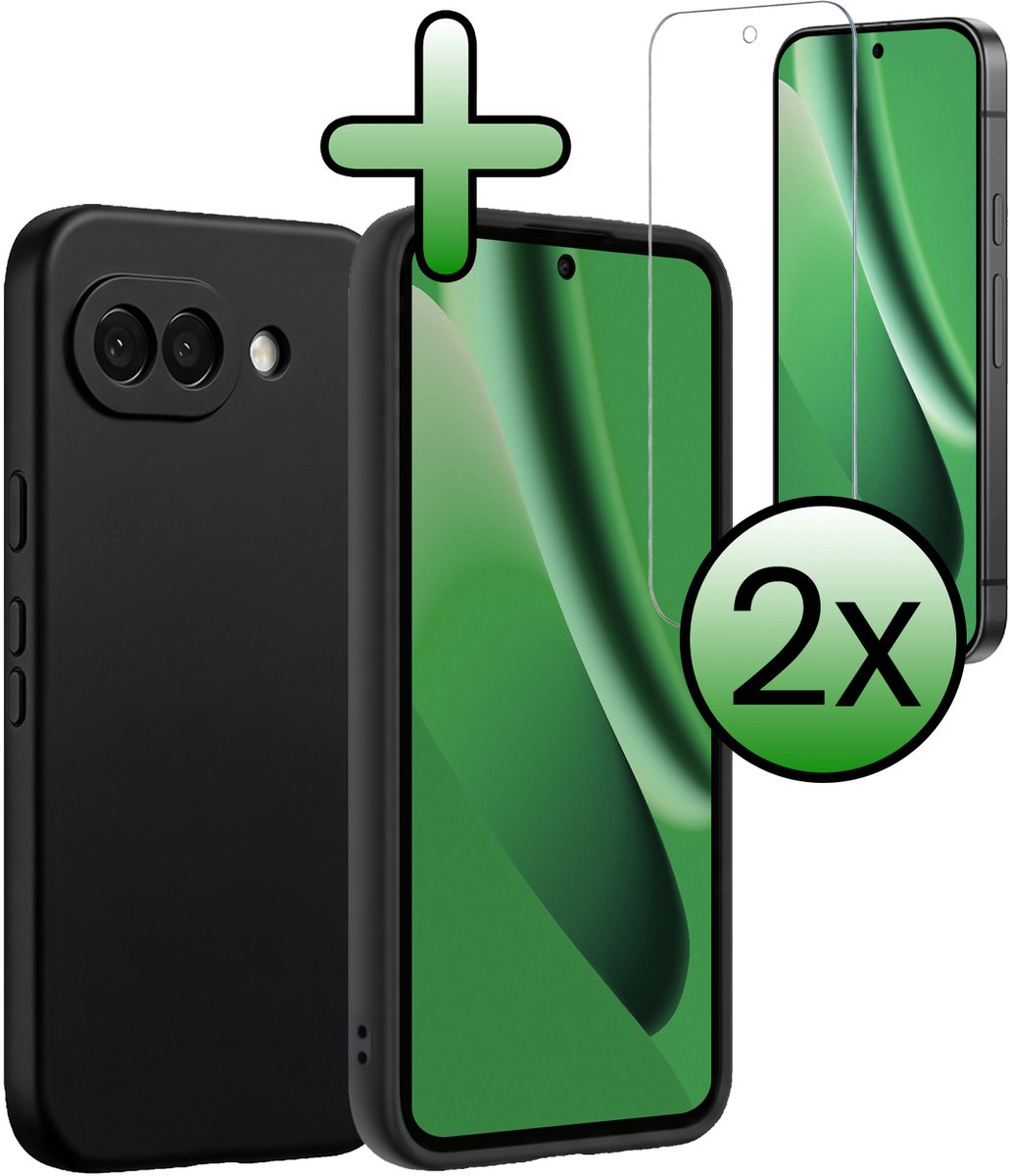 Hoesje Met 2x Screenprotector - Geschikt voor Google Pixel 10a - Sterk & Shockproof - Back Cover - Siliconen Case - Telefoon Hoes - Zwart