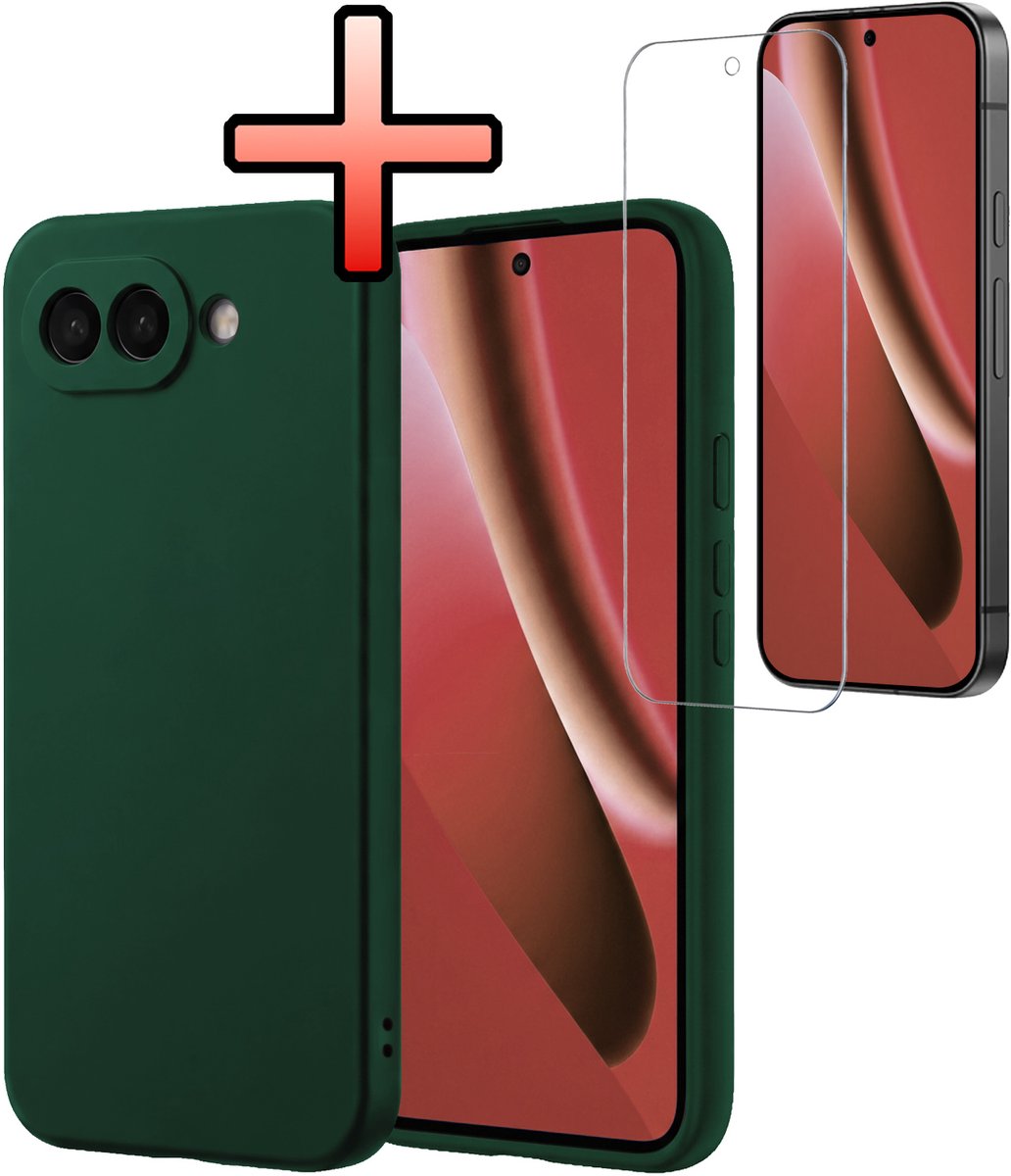 Hoesje - Met Screenprotector - Geschikt voor Google Pixel 10a - Sterk & Shockproof - Back Cover - Siliconen Case - Telefoon Hoes - Donkergroen