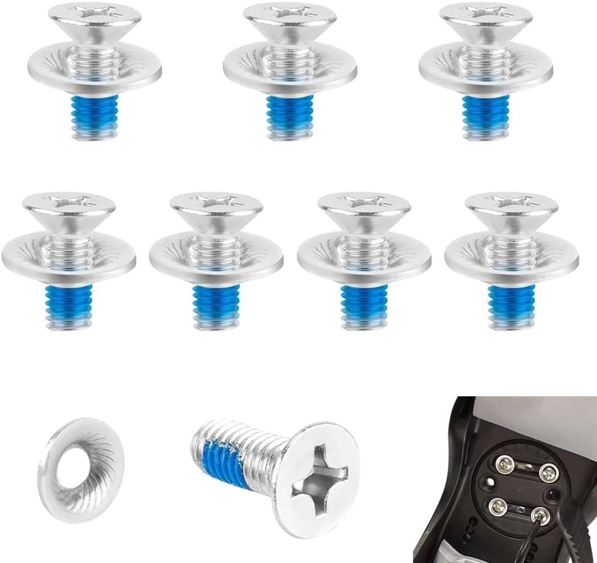 Set van 16 RVS Snowboard Binding Schroeven M6 x 17 mm met Ringen voor Optimale Bevestiging