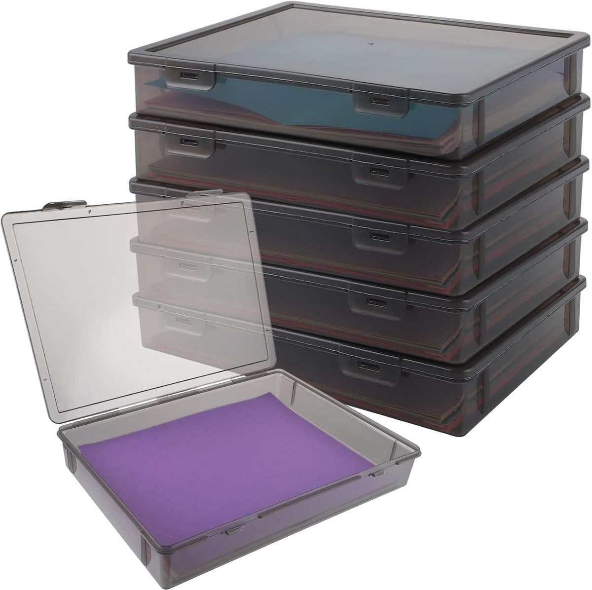 Set of 6 Document Boxes, A4, A4, Plastic Storage Box, A4, Large, Black, Transparent, Stackable, Transparent, for - ShopVlot