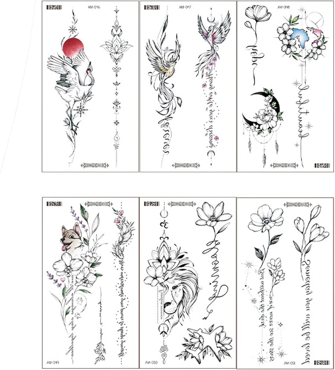 SnelShoppen - 6 Hojas Zwarte Bloemen Tijdelijke Tatoeages - Tatoeages voor Vrouwen - Botanische Bloem Blad Tatoeages - Vegan Veilig - Arm Taille Hals