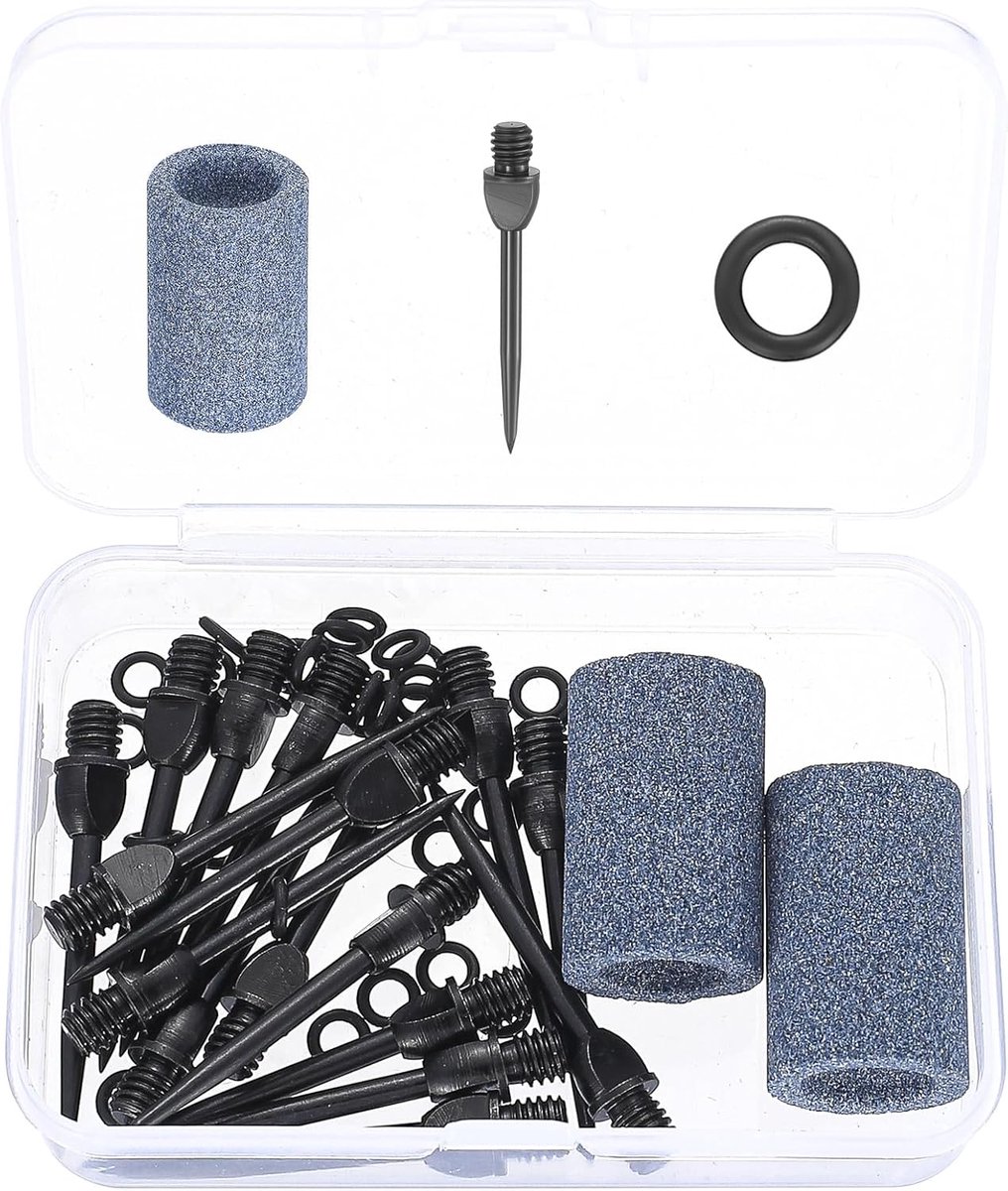 SnelShoppen - 16 Stalen Dartpunten met Schroefdraad - Metalen Steel Dart Punten voor Dartpijlen Accessoires - Steeldarts Punten met 32 Rubberen Ringen