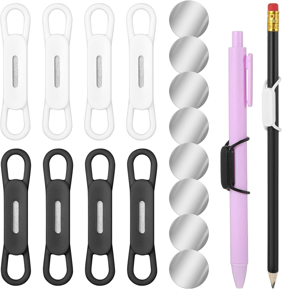 SnelShoppen - 8 Stuks Magnetische Penhouder, Silicone Verstelbare Pennenhouder voor Koelkast, Whiteboard, Bureau, Onderwijsbenodigdheden, Inclusief 8