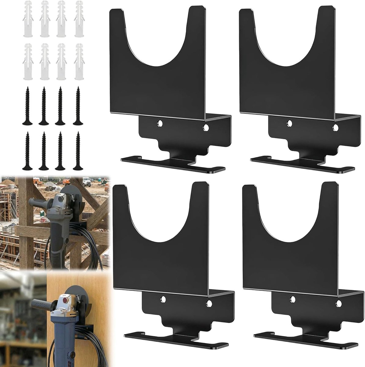 SnelShoppen - 4 Stuks Wandmontage Hoekslijper Houder - Robuuste Metalen Tool Houder met Schroeven voor Garage, Werkplaats, Doe-Het-Zelf Gebruikers