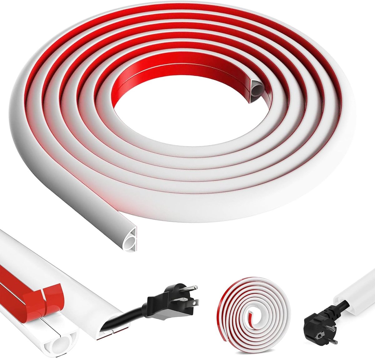 3m Self Adhesive Cable Tray, Flexible Semicircular Cable Cover For Wall and Floor Connections, White - ShopVlot