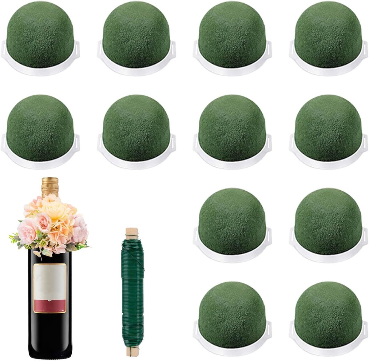 SnelShoppen - Pack van 12 Mini Foam Flower Foam met Groene Draad, Ronde Groene Bloemschuim Inzet, Ideaal voor Bruiloften, Feestjes en Bloemstukken