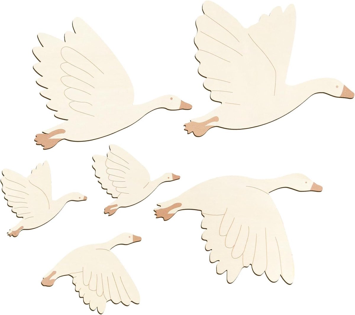SnelShoppen - 6 stuks Kinderkamer Decoratie Zwanen Wanddecoratie Set, Boho Stijl, Houten DIY Wandstickers, Kinderen Craft Set, Creatieve Decoratie voo