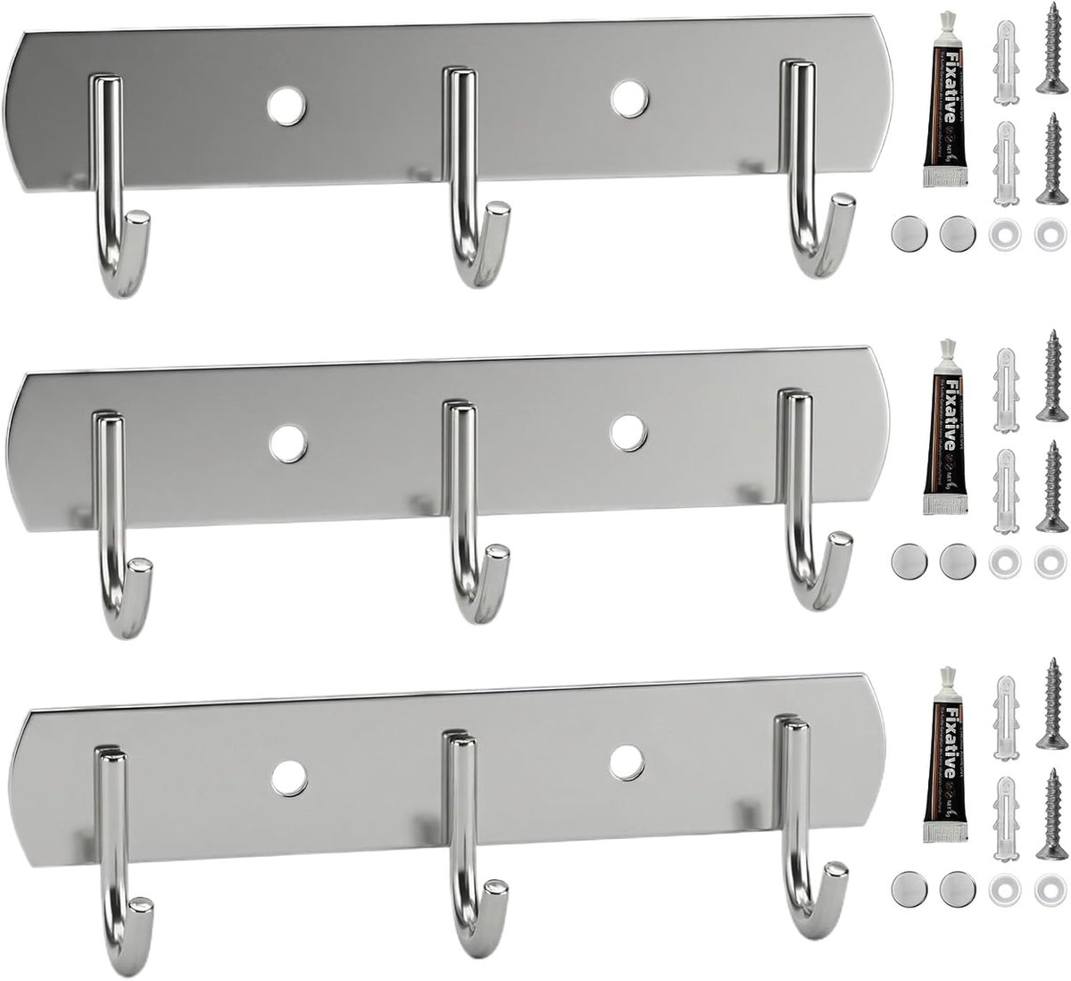 Zelfklevende hakenstrip 3 stuks - roestvrij staal - sterke draagkracht - ideaal voor keuken en badkamer - ShopVlot