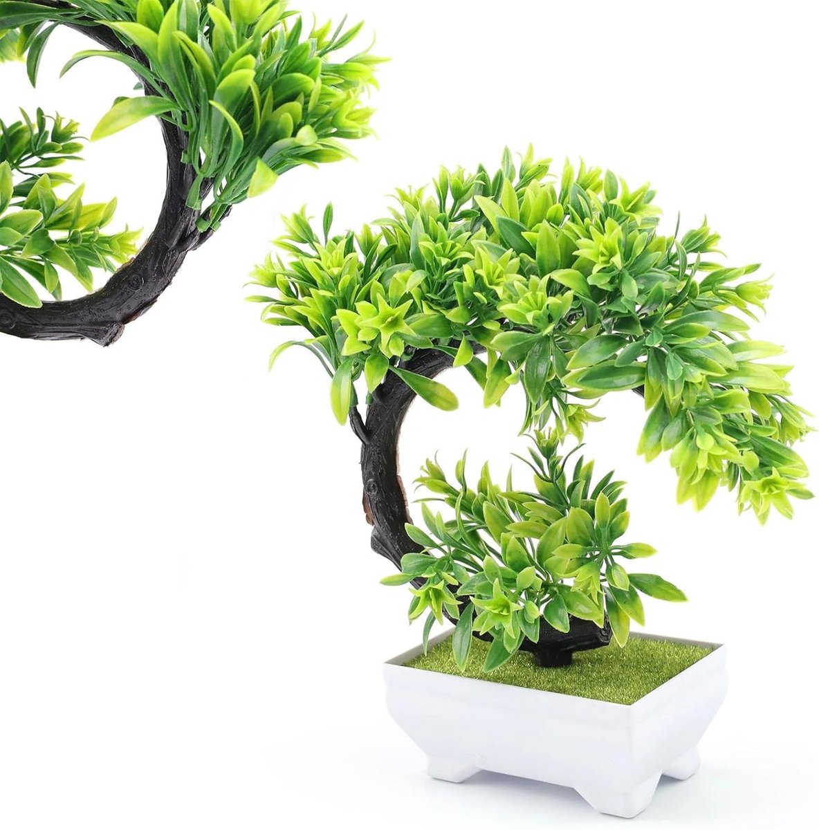 SnelShoppen - Kunstbonsai Kunstmatige Kamerplanten PVC-Kunststof Realistische Kunstplant Groen voor Binnen Woonkamer Kantoor Werkkamer Decoratie